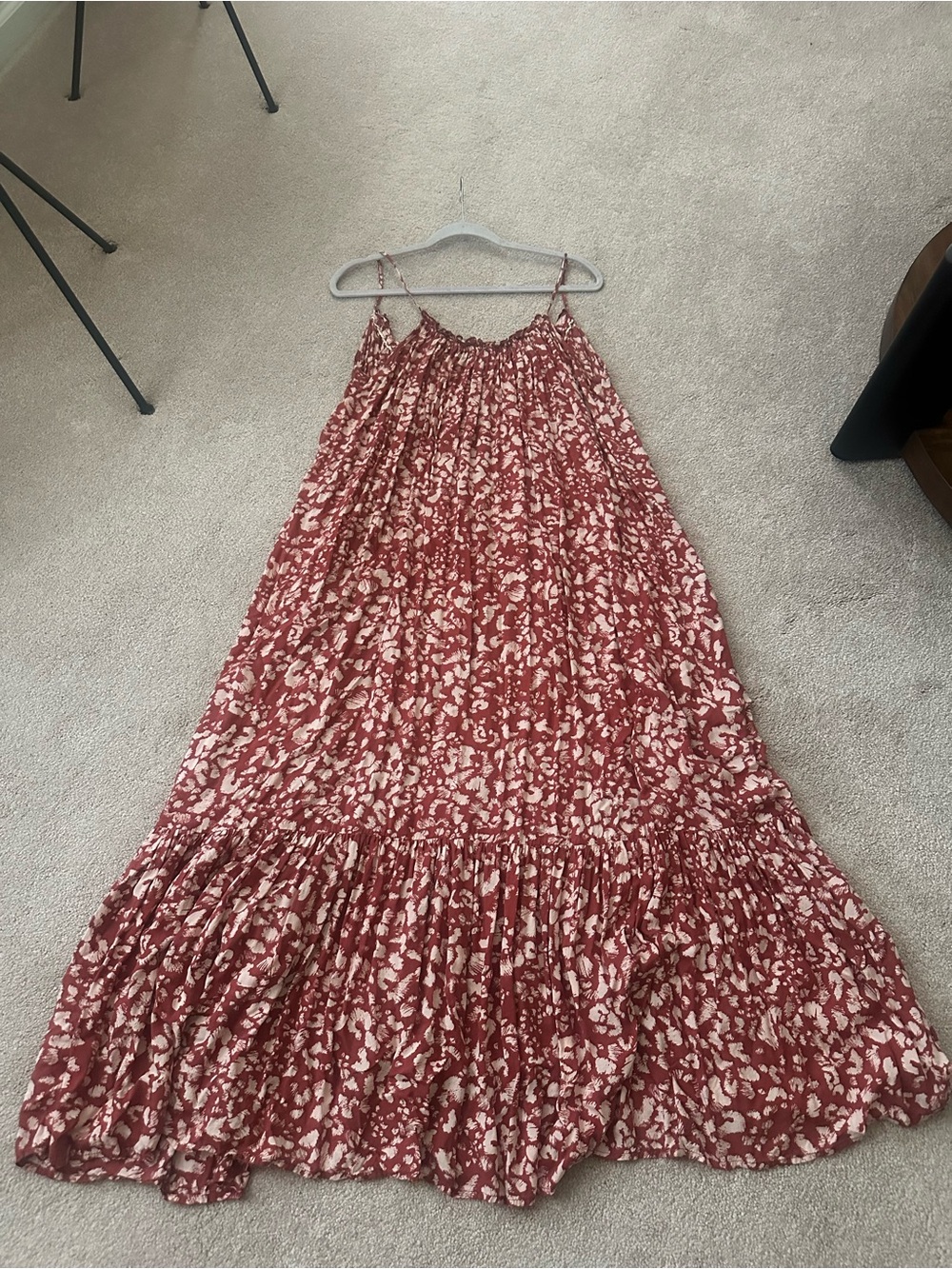 Anthropologie Rust and Cream Floral Tiered Maxi Dress